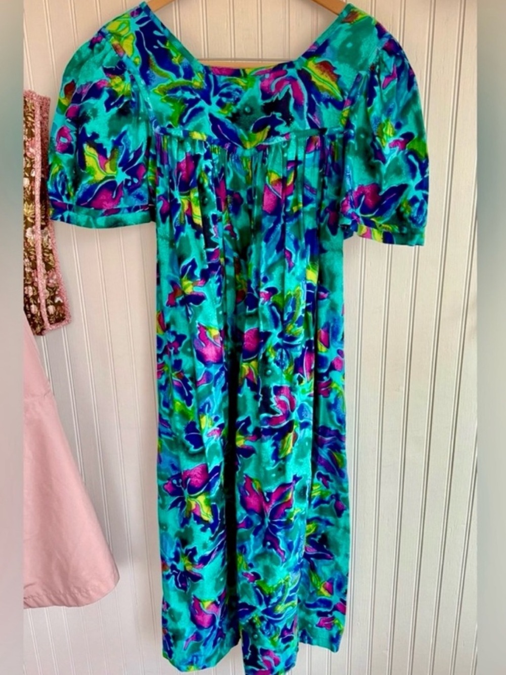 Watercolor Floral Vintage Dress Size Small 100% Cotton